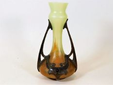A good art nouveau Loetz style glass vase mounted