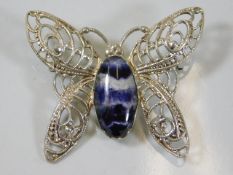 A silver & blue john butterfly brooch