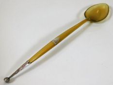 A Scottish silver & horn spoon 7.875in long