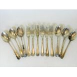 Six silver spoons & forks by John Round & Sons app