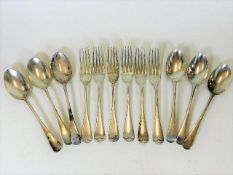 Six silver spoons & forks by John Round & Sons app