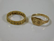 An 18ct gold ring 3g set with white stones twinned with 9ct gold 1.6g ring
