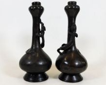 A pair of 17thC. Chinese garlic mouthed bronze vas