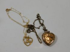 A 9ct gold locket a/f & a small chain & pendant 5g