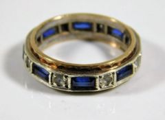 A 9ct two tone band set with blue & white stones 3