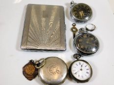 Two silver pocket watches a/f twinned with two Ingersoll watches a/f, a small silver ring & a chrome