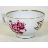 An 18thC. Sevres style soft paste cup with hand pa