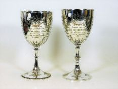Two silver plated shooting trophy goblets