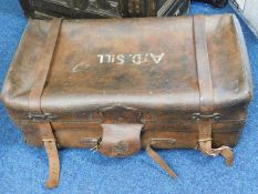 An antique leather steamer trunk
