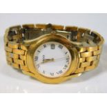 A Gents gold plated Gucci fashion watch, wear to p