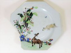 An 18thC. Qianlong Chinese polychrome plate featur