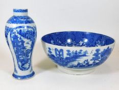 A 19thC. pearlware vase twinned with similar bowl,