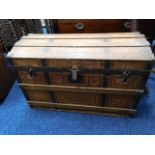 A 19thC. metal bound domed top chest