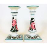 A pair of 19thC. Wemyss Ware rose candlesticks, im