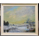 A J. Edwards oil on panel depicting winter scene,