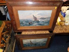 Two oak framed & mounted prints of sailboats at se