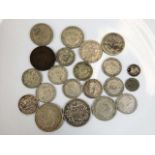 A George III penny & a quantity of British silver