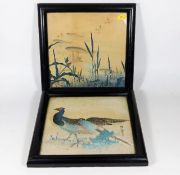 Two framed Oriental watercolours on silk, 9.5in x