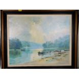 A framed estuary scene oil painting by Mark Gibbon