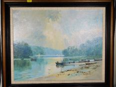 A framed estuary scene oil painting by Mark Gibbon