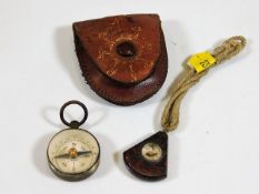 A miniature Cornish serpentine compass & one other