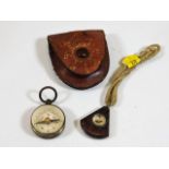 A miniature Cornish serpentine compass & one other