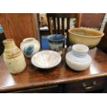 Six pieces of studio pottery