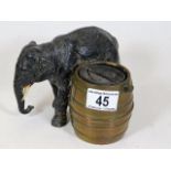A c.1900 cold painted spelter elephant with brass