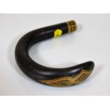 A Toledo steel walking stick handle with gold inlay