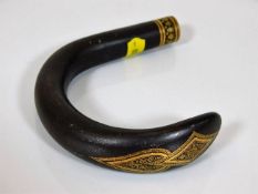 A Toledo steel walking stick handle with gold inlay