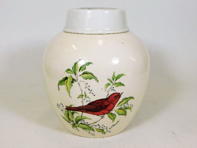 A Royal Cauldon ginger jar & cover with bird decor