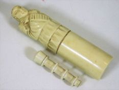 An early 20thC. Oriental carved ivory needle case