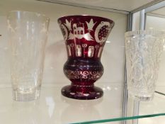 A 20thC. Bohemian overlay glass vase & two other v