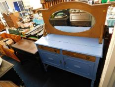 A 1920/30's oak sideboard with mirror, part painte