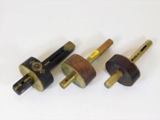 Two brass marking gauges & one other
