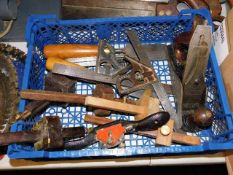 A Stanley No.4 plane, a Record 4 1/2 plane & other mostly wood working tools