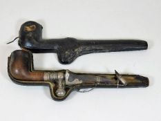 A cased French opium pipe with silver fittings a/f