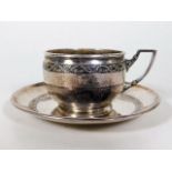 A French silver chocolate cup & saucer 100g