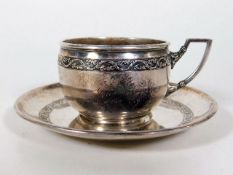 A French silver chocolate cup & saucer 100g