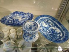 A 19thC. blue & white Delft style footed salt with Chinoserie decor, a Spode Italian dish & a Nankin