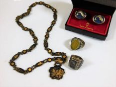 A Japanese gold & silver inlaid necklace twinned w