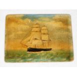 A small antique oil on card of galleon ship