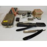 A quantity of vintage shaving equipment & other su