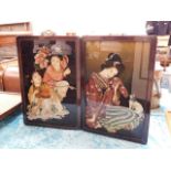 A pair of Japanese reverse paintings on glass