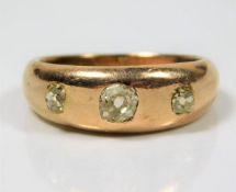 A 19thC. yellow metal ring, tests as 14ct gold, se