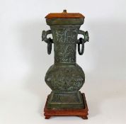A Chinese bronze vase converted to lamp 13.75in