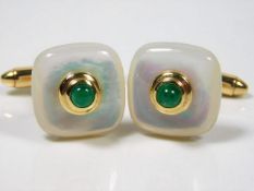 A pair of 14ct gold gents mother of pearl cufflink