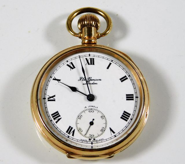 A J. W. Benson gold plated pocket watch runs when