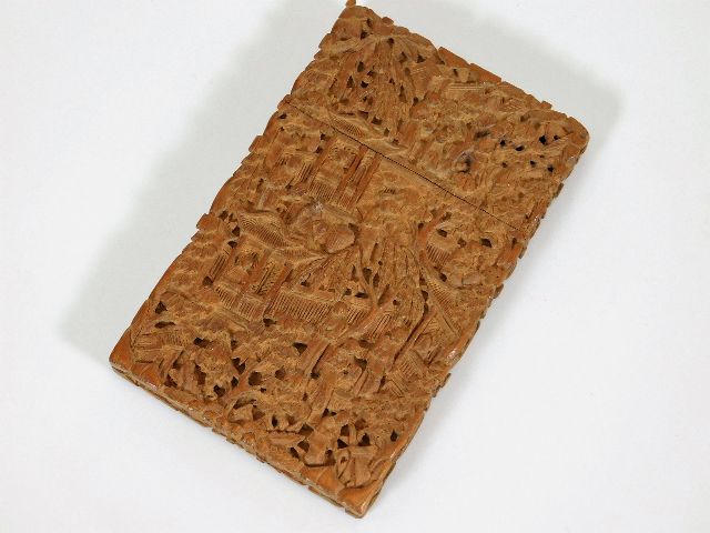 A Chinese carved card case 4.25in tall