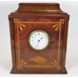 An Edwardian inlaid mahogany humidor clock with platform escapement & key